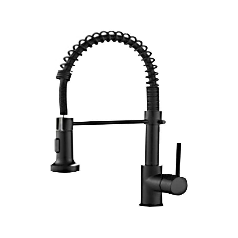 Matte black stainless steel spring withdrawable two-function button kitchen faucet