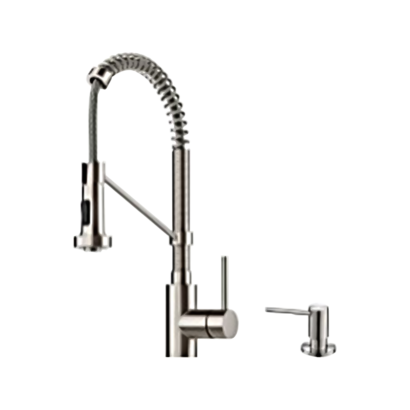 Brushed nickel stainless steel spring withdrawable two-function button kitchen faucet